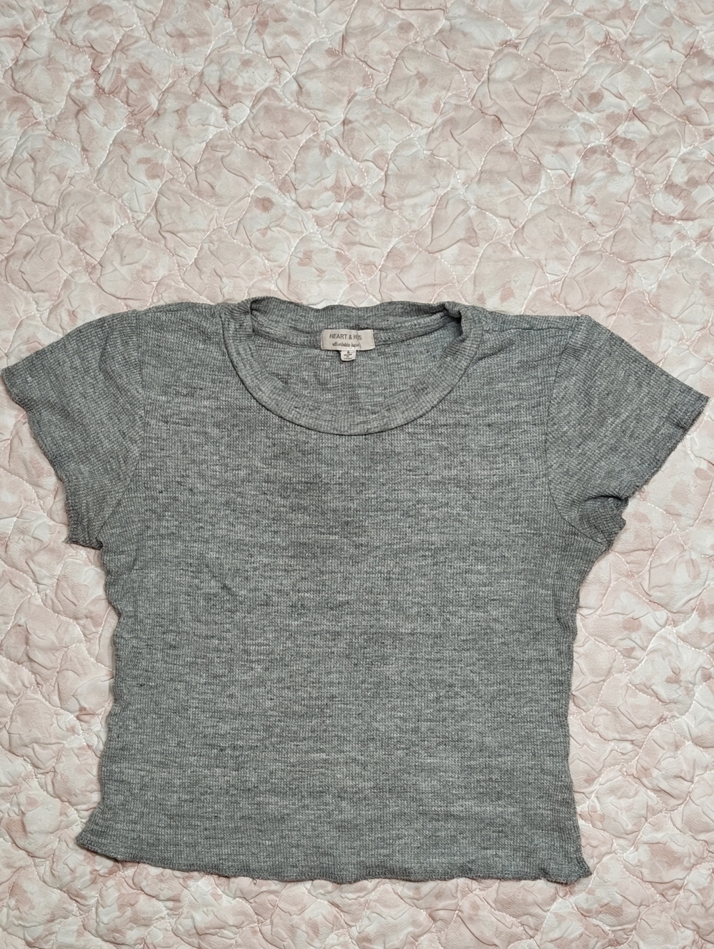 Heart & Hips Gray Ribbed Short-Sleeve Crop Tee